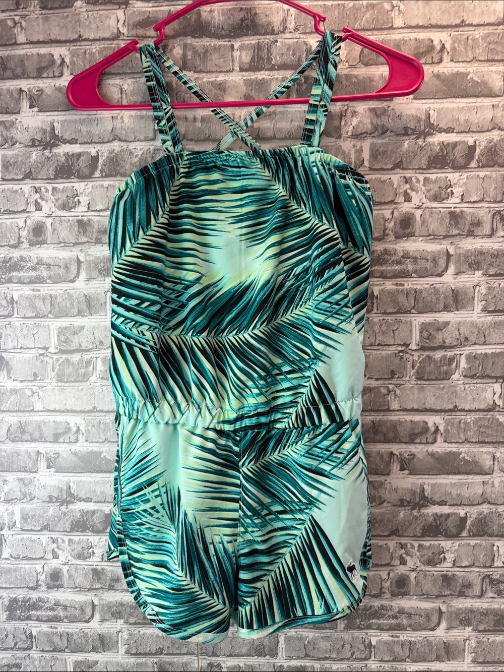 Abercrombie kids Tropical Palm Print Romper in Aqua and Teal